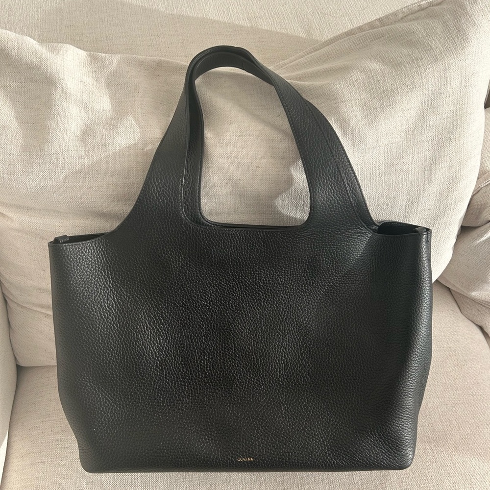 Cuyana 16 inch black pebbled leather system tote work bag